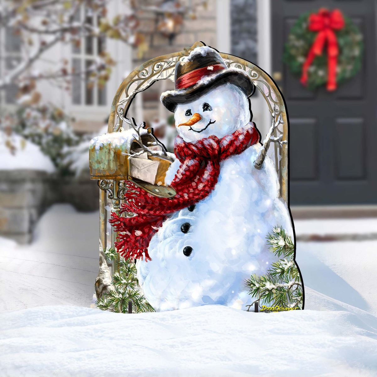 Seasons Greetings Snowman Outdoor Holiday Decor Dona Gelsinger Art - Holiday Lawn and Yard Wooden Decor - 8461038-2F-DG