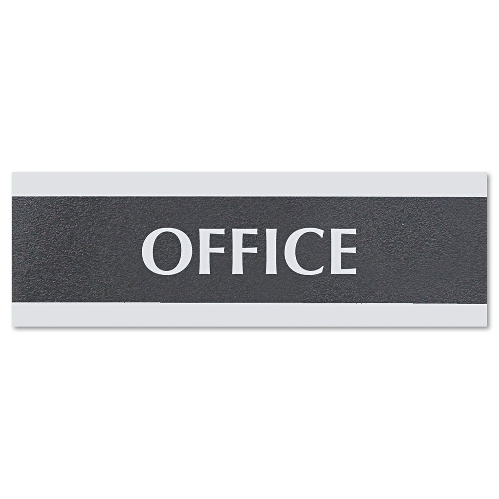 Headline Century Series Office Sign, OFFICE, 9 x 3, Black/Silver