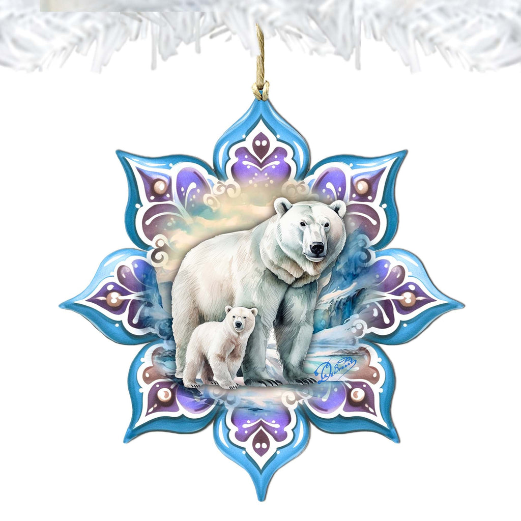 Polar Bear Snowflake Large Wooden Ornament by G. Debrekht - Nature Wildlife Decor - 8688408M
