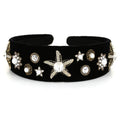 Fashionable velvet pearl black starfish hairband