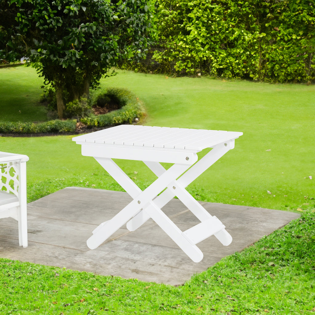 Outdoor Folding Wooden Side Table, White, 15"D x 22.75"W x 18.25"H