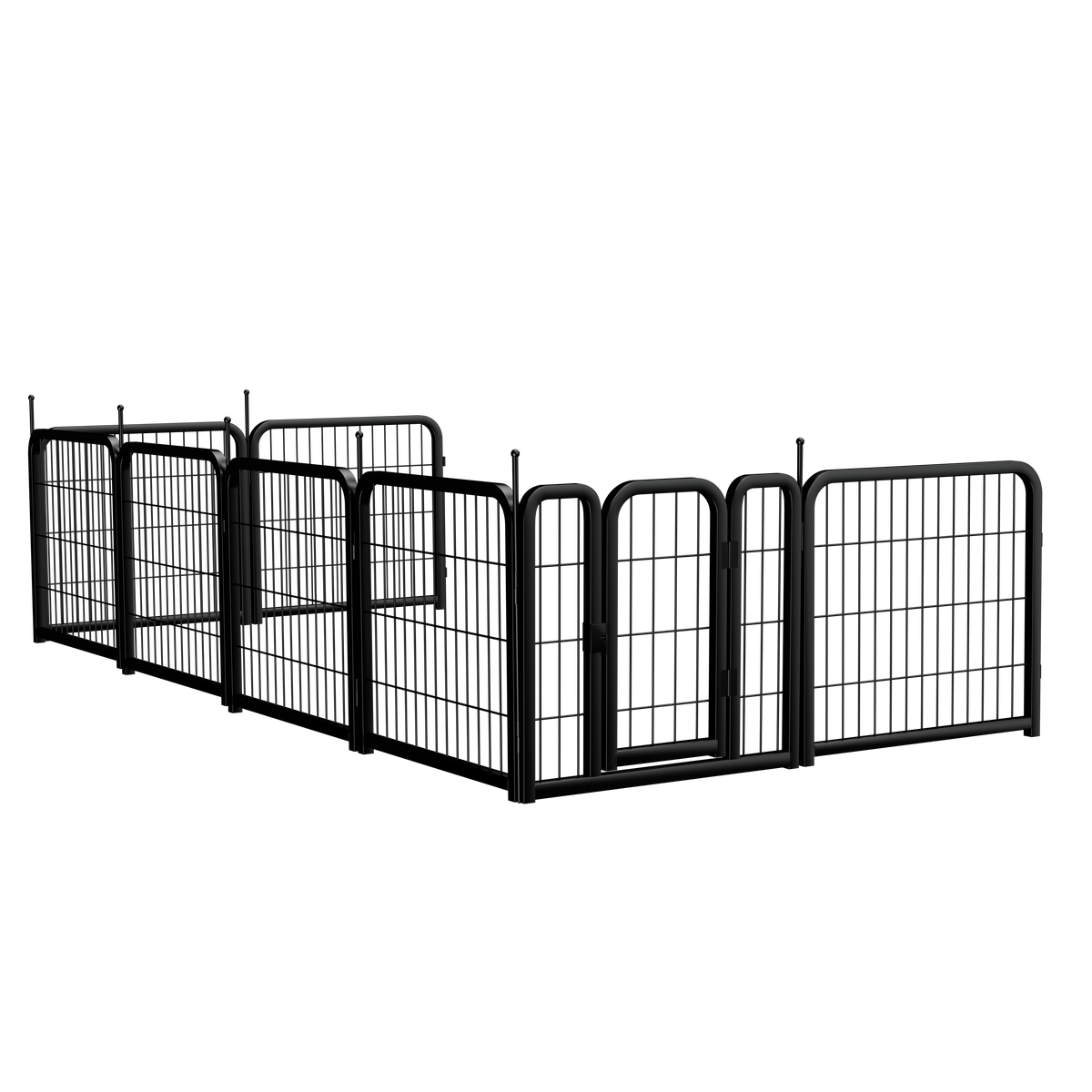 8-panel dog fence, 24 inch small dog pet fence, portable indoor pet game fence. Black, 22.2 inches wide x 23.6 inches high.