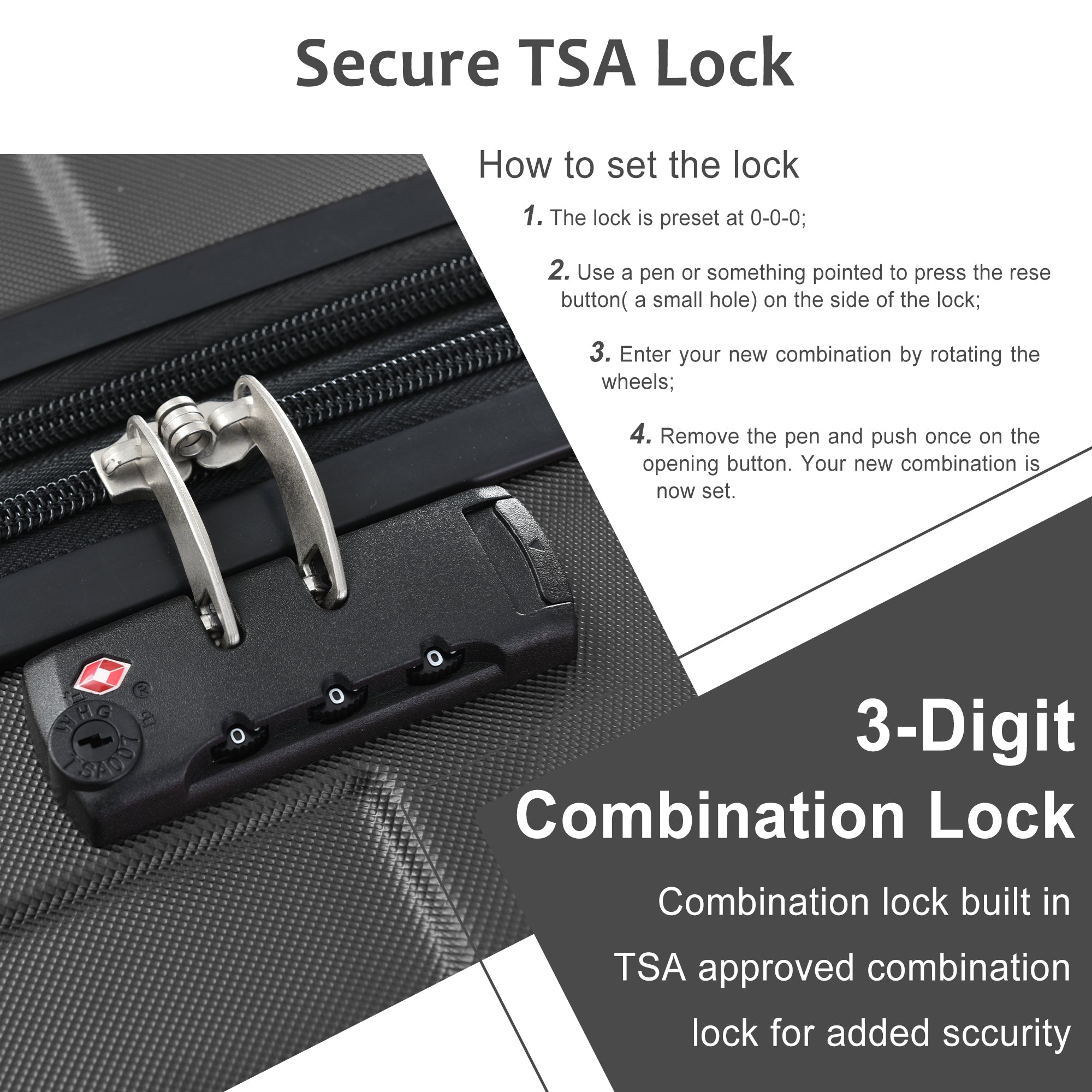 Hardshell Luggage Spinner Suitcase with TSA Lock Lightweight Expandable 24'' (Single Luggage) Black + ABS + 24 Inch