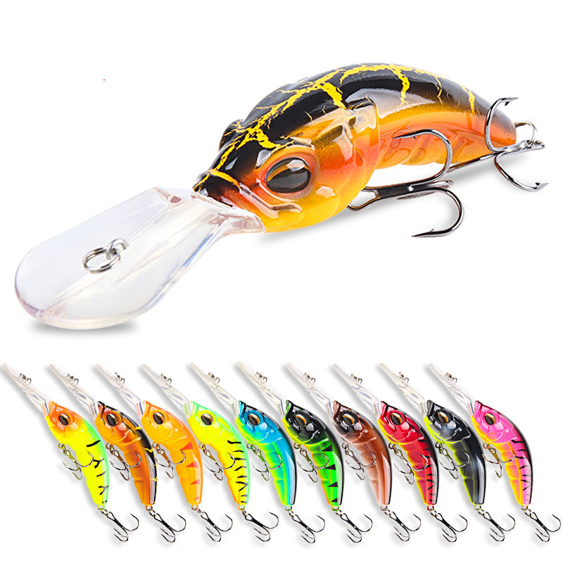 Wide Tongue Deep Dive ABS Rock Mino 10.4cm 14.5g Bead+Enhanced Three Hook Simulated Worm shaped Fake Bait