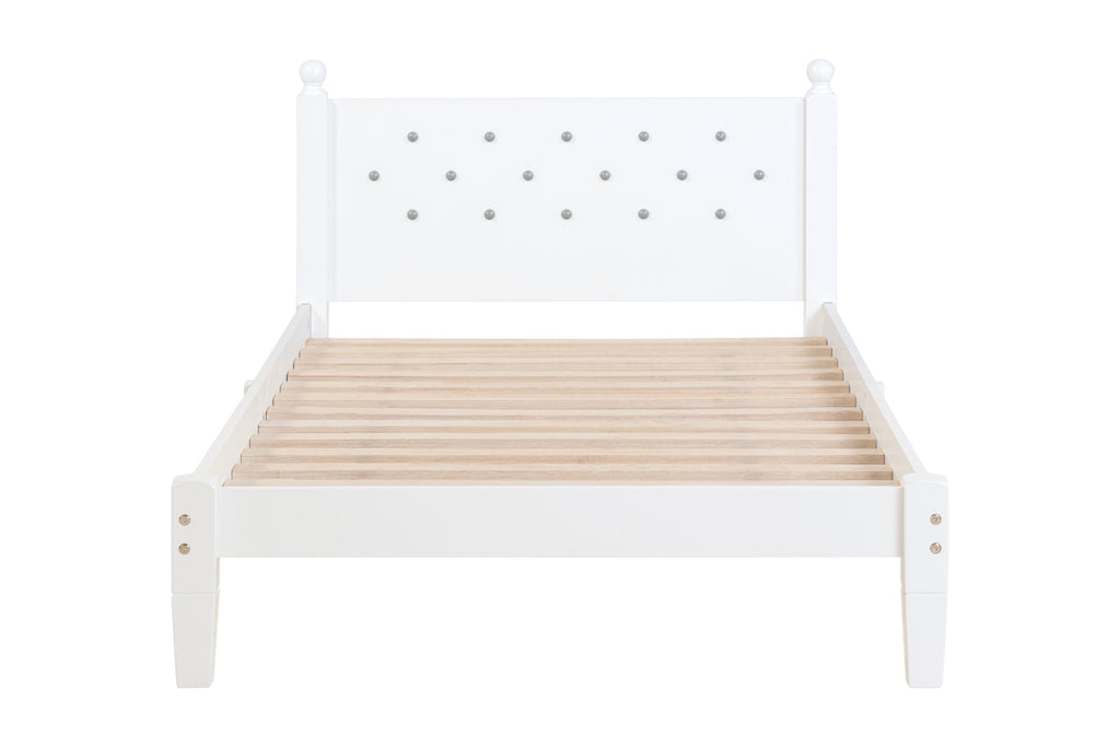 Twin Bed with Button-Decoration Headboard, with Bed Slats,White