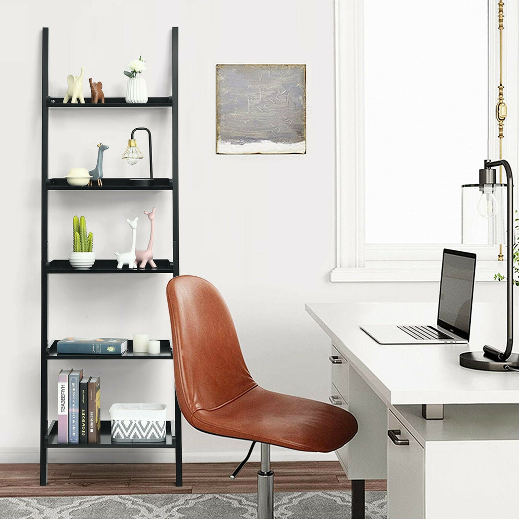 5-Tier Wall-leaning Ladder Shelf Display Rack for Plants and Books