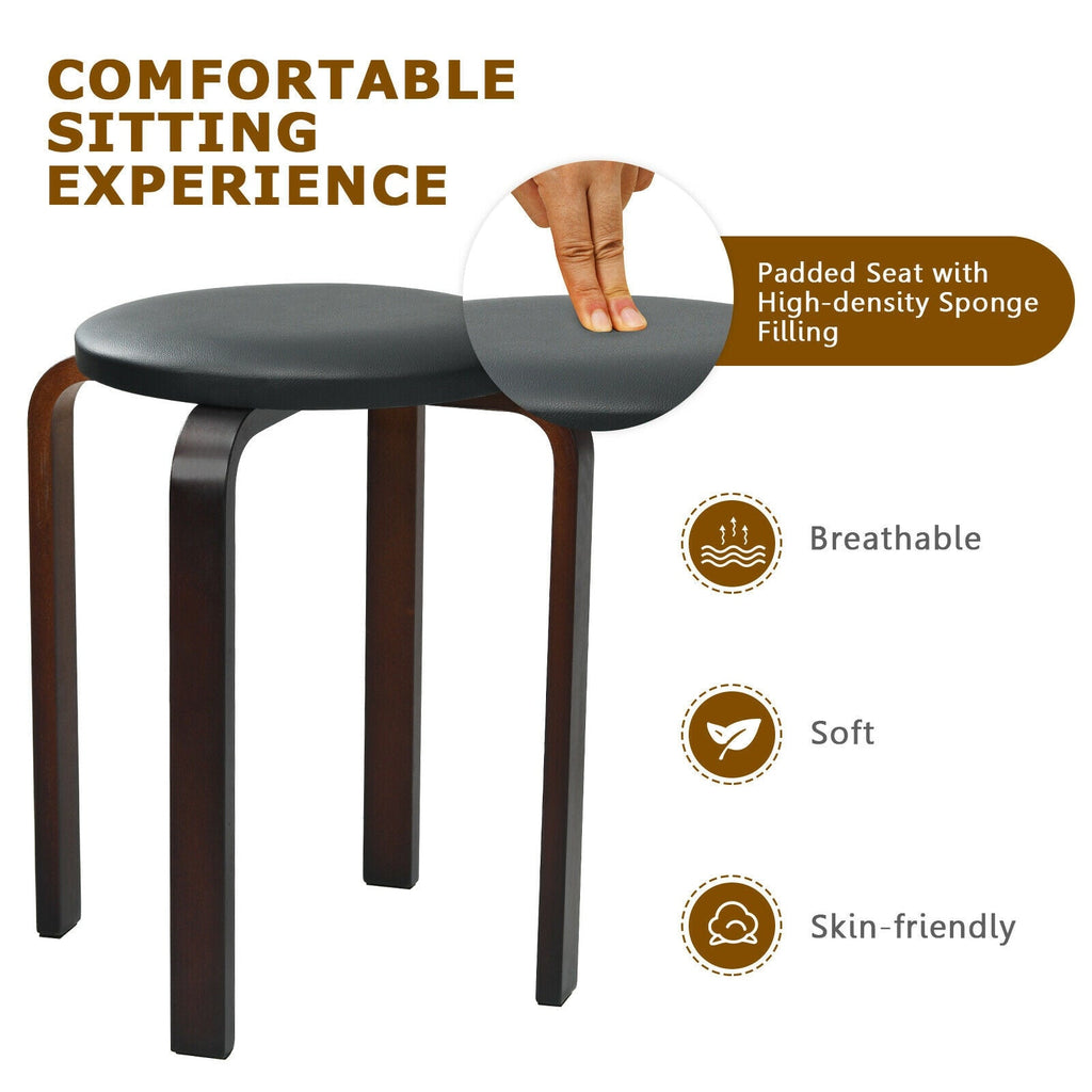 Set of 4 Bentwood Round Stool Stackable Dining Chairs with Padded Seat