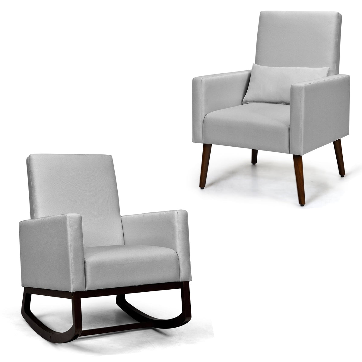 2-in-1 Fabric Upholstered Rocking Chair with Pillow