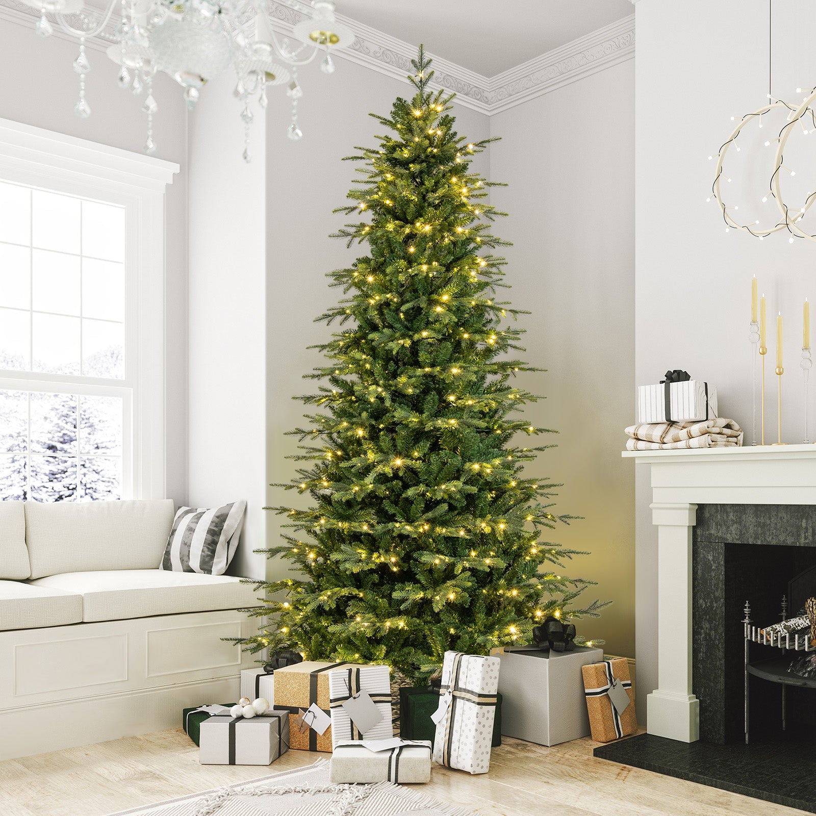 7.5 Feet Pre-Lit Artificial Christmas Tree with Warm White LED Lights