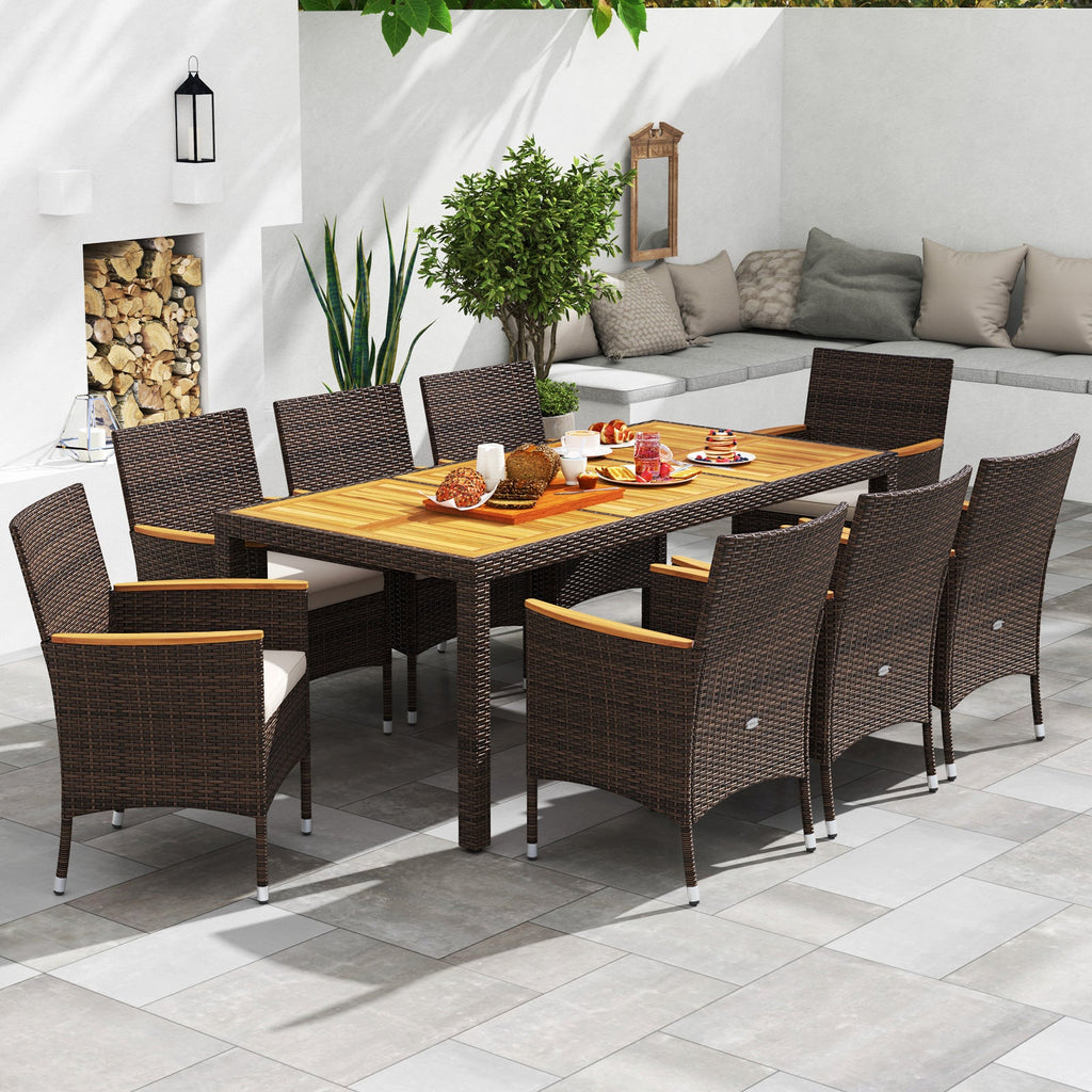 9 Piece Outdoor Dining Set with Acacia Wood Table Top