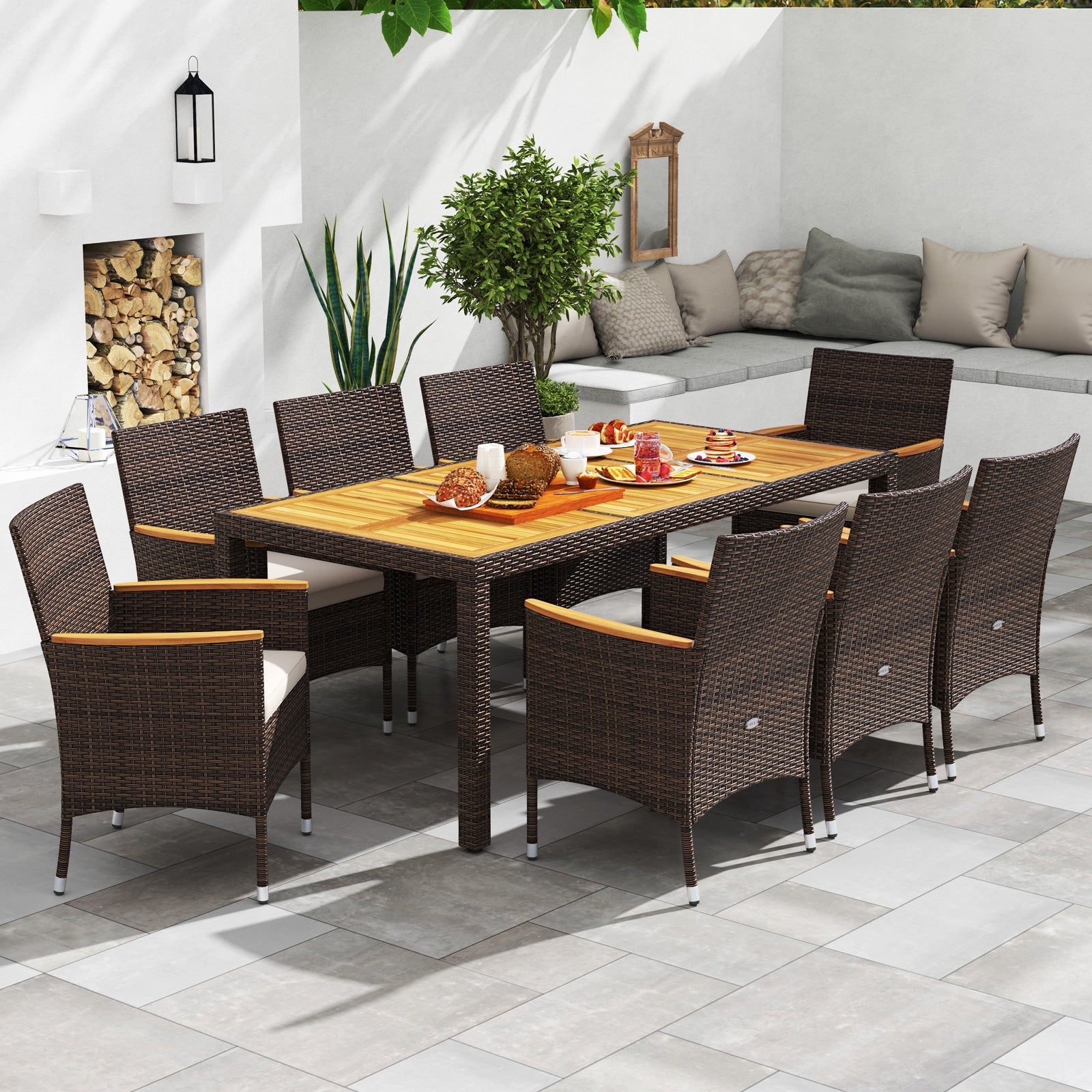 9 Piece Outdoor Dining Set with Acacia Wood Table Top