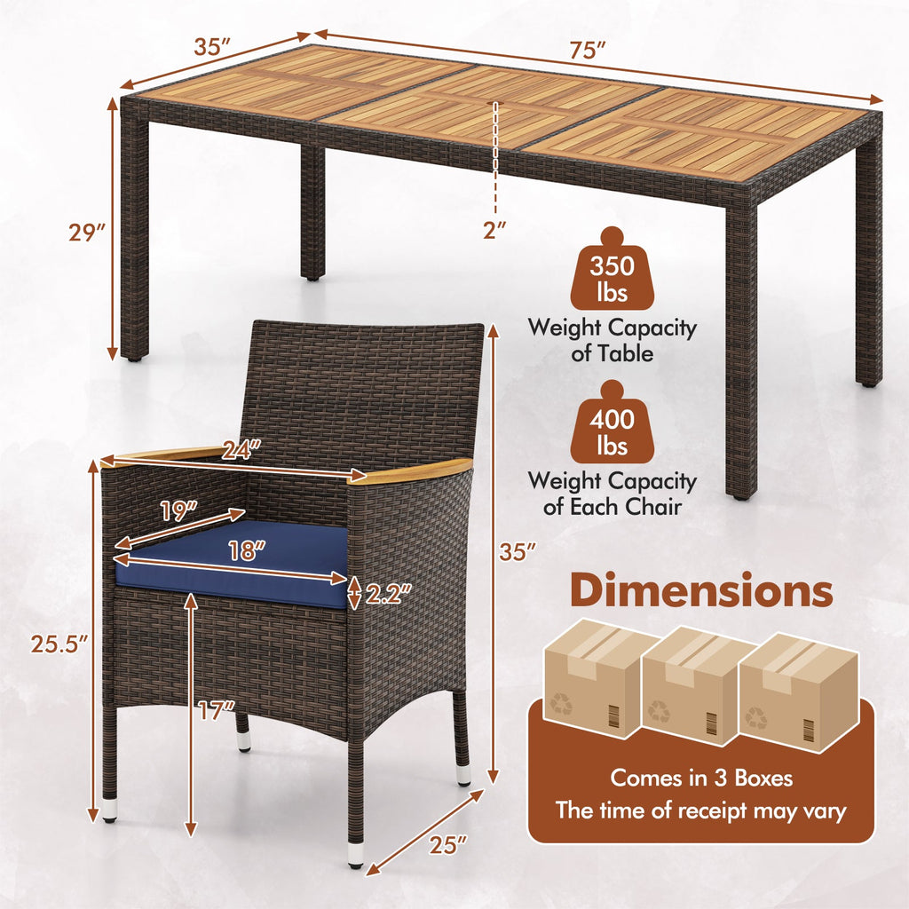 9 Piece Outdoor Dining Set with Acacia Wood Table Top