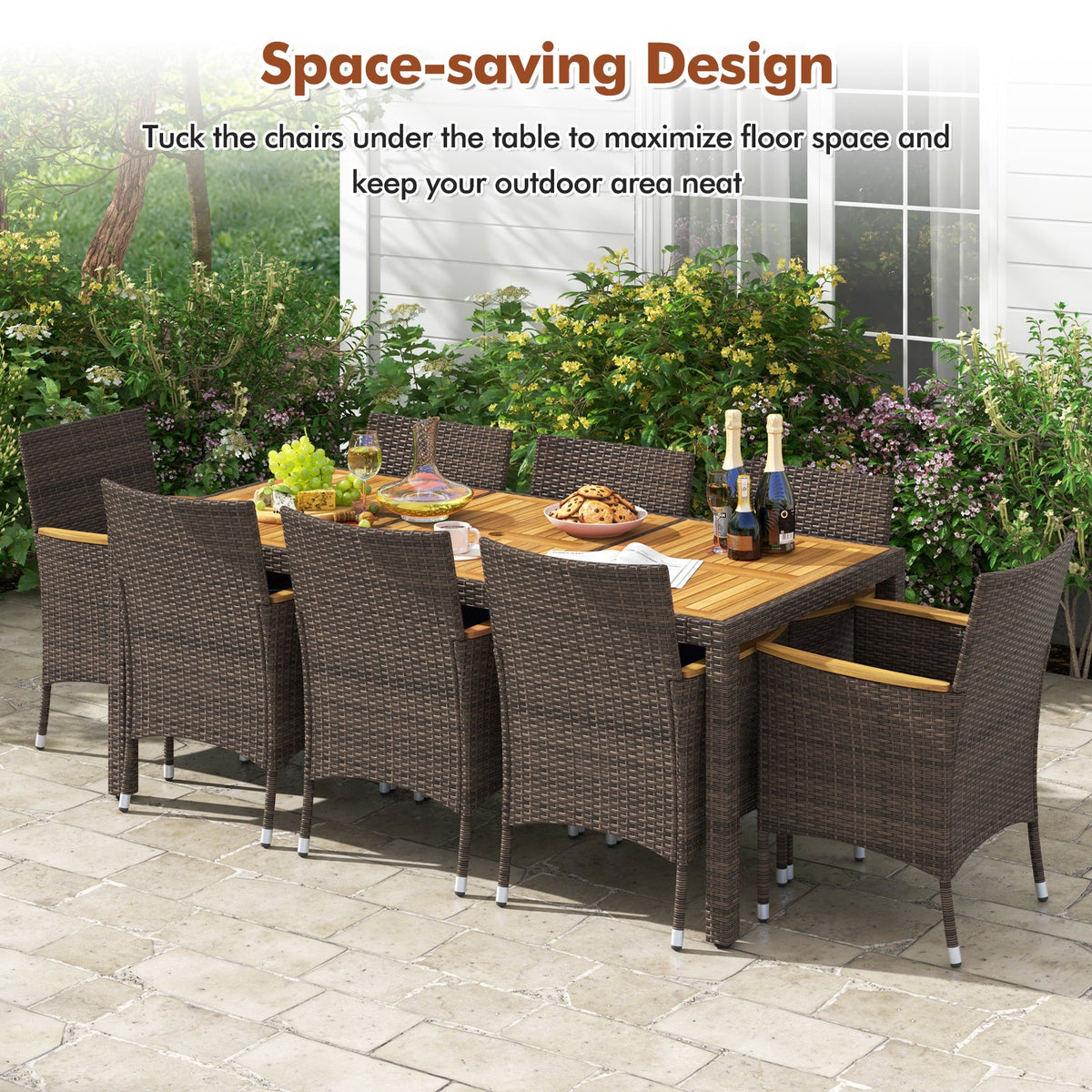 9 Piece Outdoor Dining Set with Acacia Wood Table Top