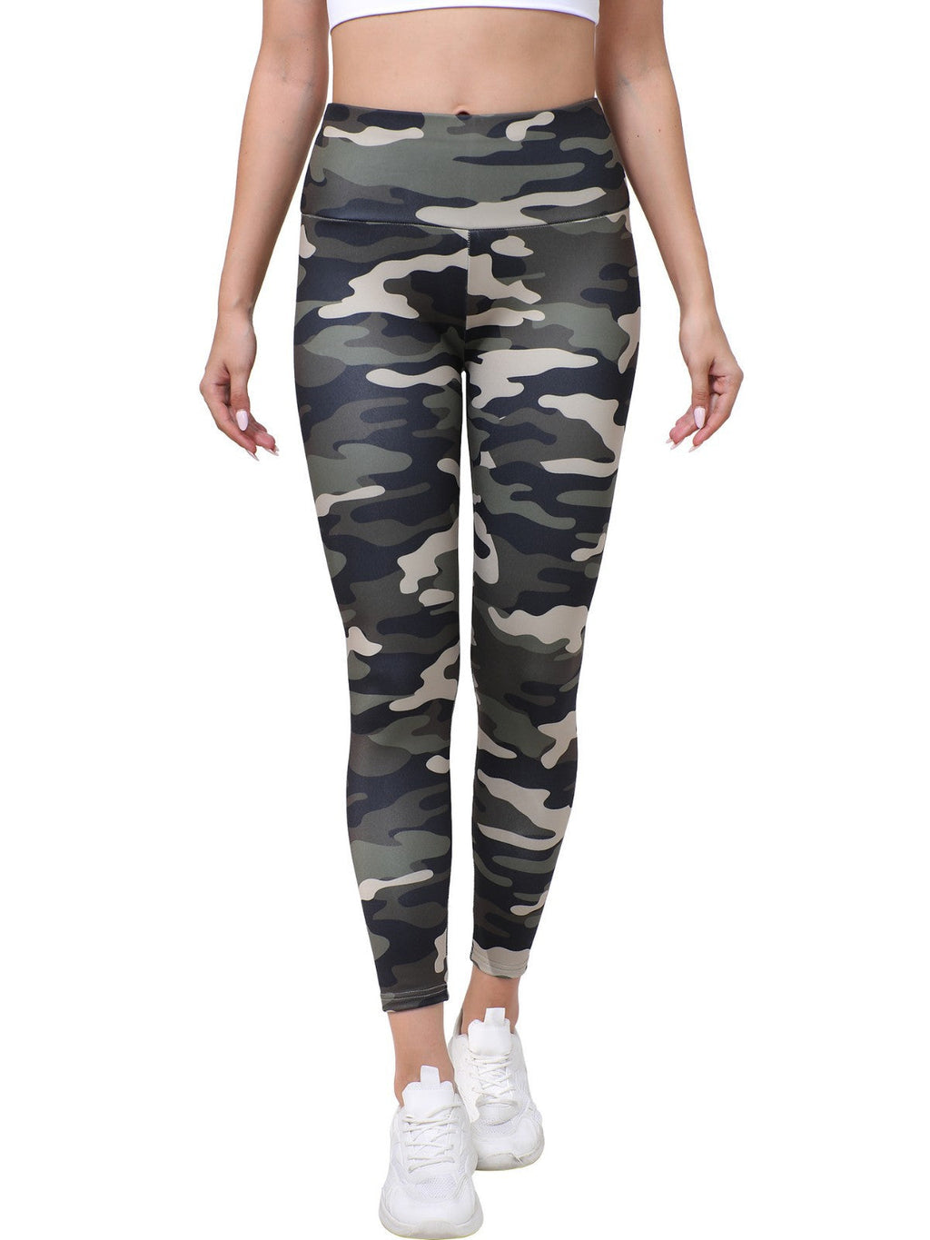 Popular Women's High-Waisted Camouflage Print Leggings Autumn And Winter Fleece Elastic Waistband Tights Fitness Sports Butt Lift