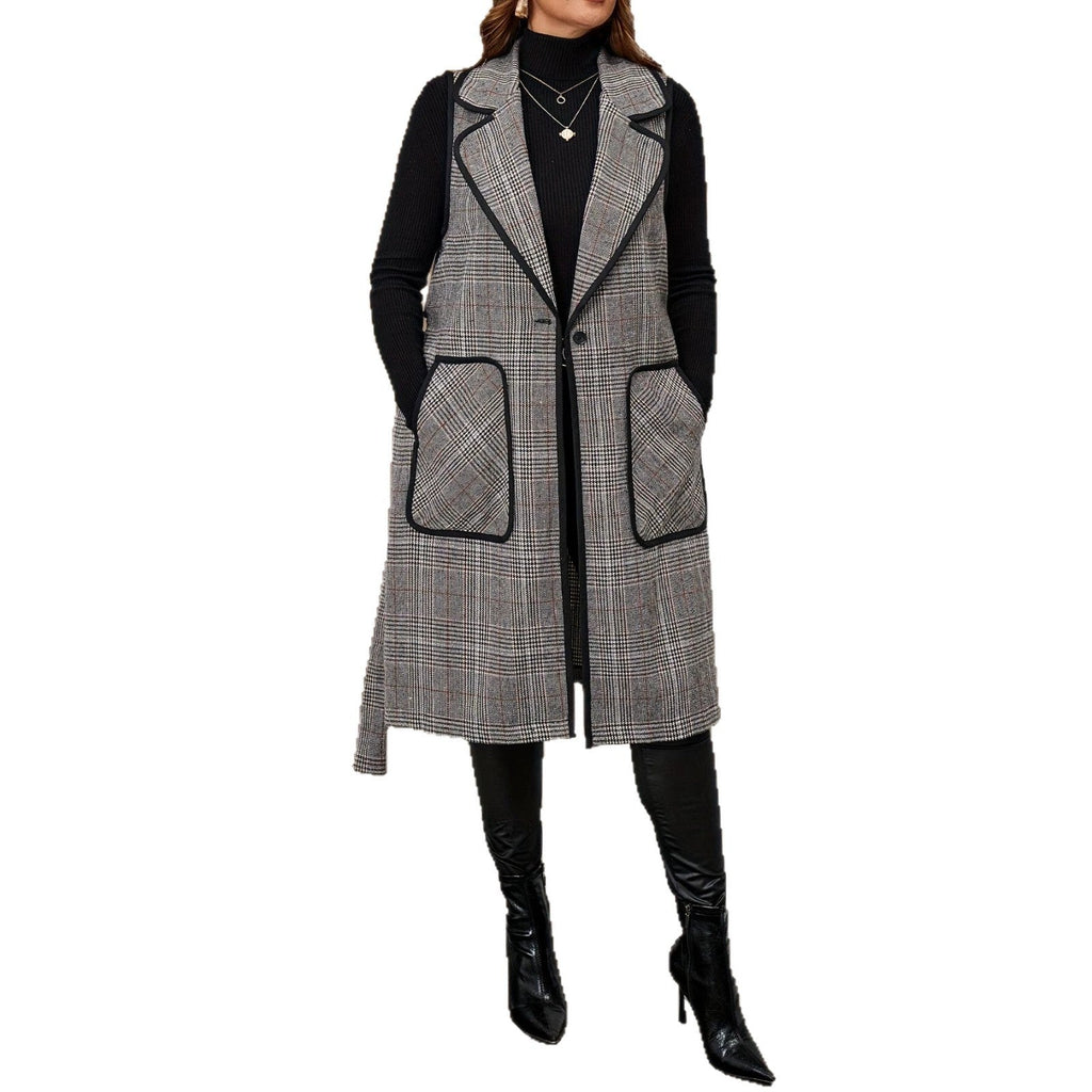 Womens Elegant Long Houndstooth Vest