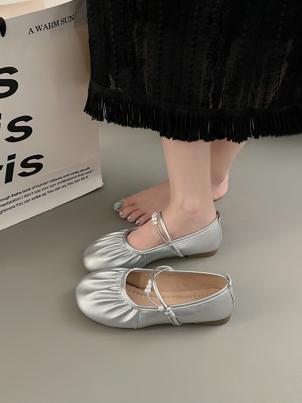 2026 Fall New Silver Mary Jane Loafers, French Gentle Shallow Vamp Flats Women Dress Shoes For Skirts
