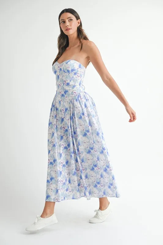 Sweetheart Neckline Floral Printed Midi Dress
