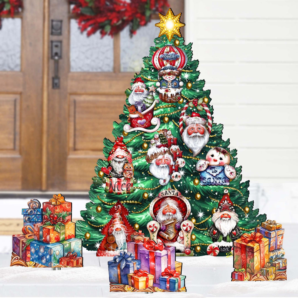 Santa-Themed Christmas Tree Set Outdoor Indoor Decor Wooden Christmas Decoration by Jamie Mills-Price - Christmas Decor - 8191509F-G