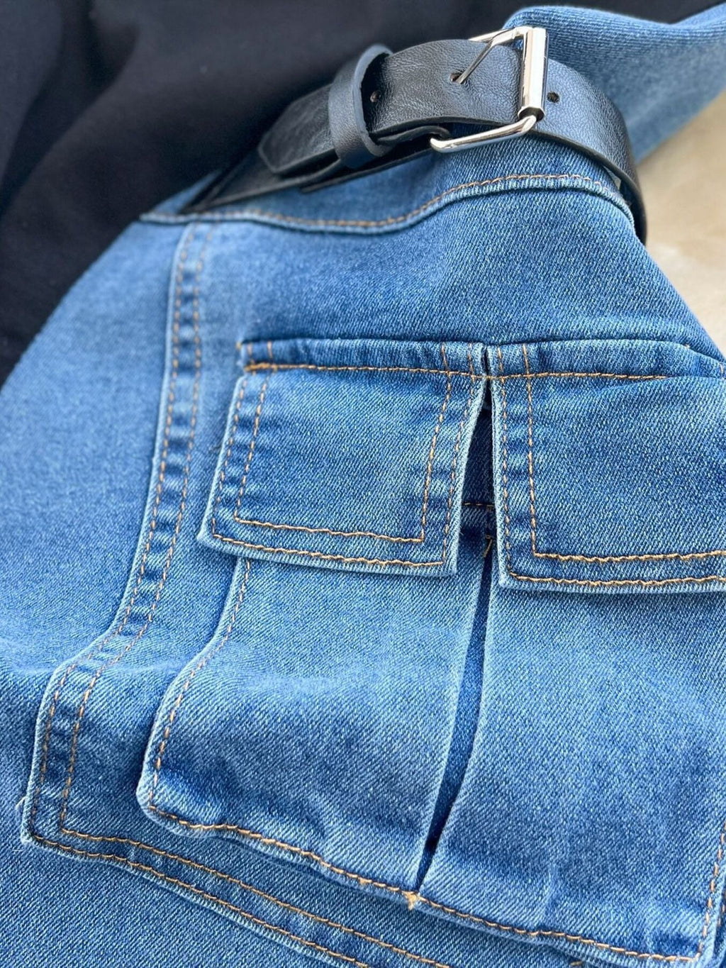 Color Block Denim Patchwork Short Sleeve Midi Dress