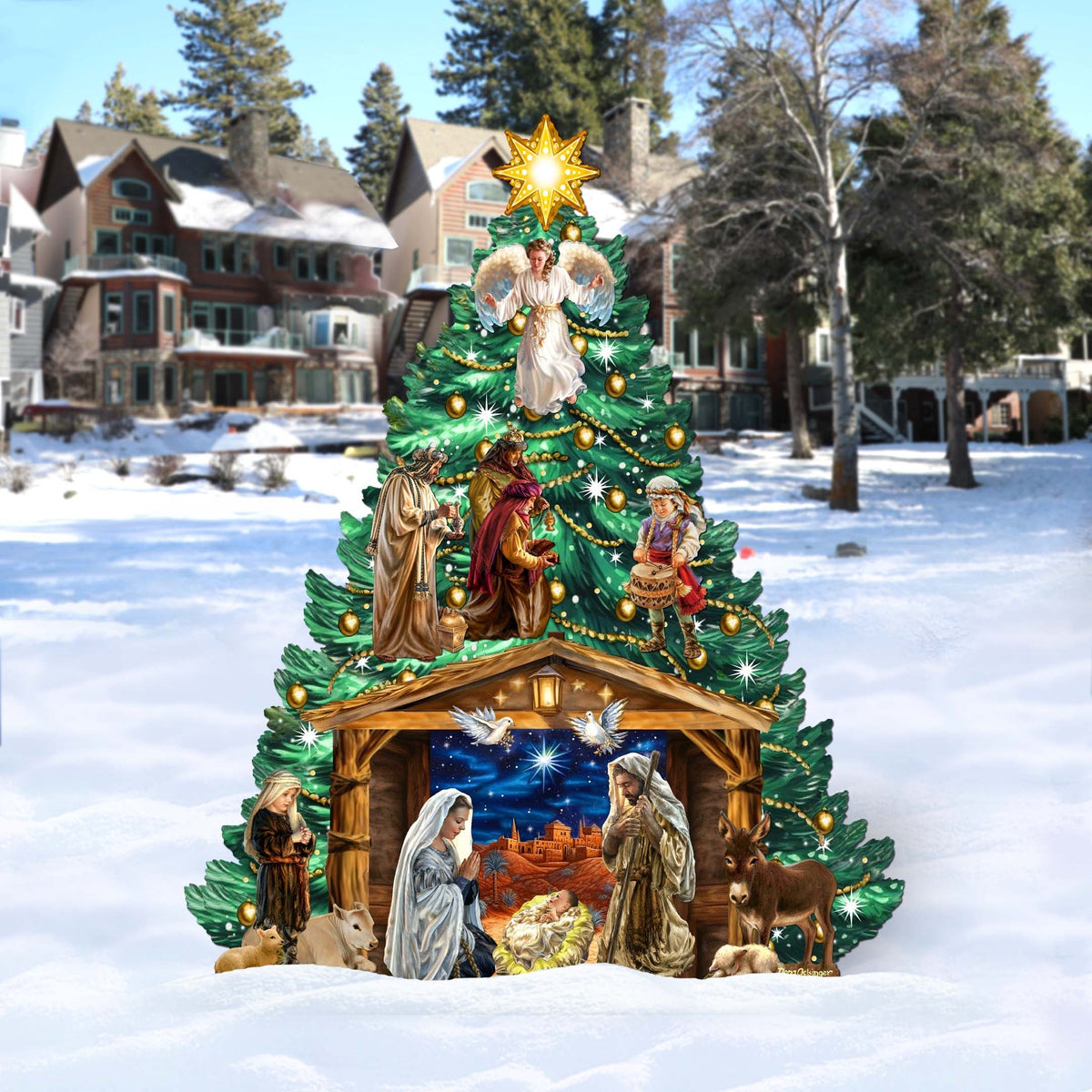 Nativity-Themed Christmas Tree Outdoor Indoor Decor Wooden Christmas Decoration by D. Gelsinger Christmas Decor - 8191503F-DG