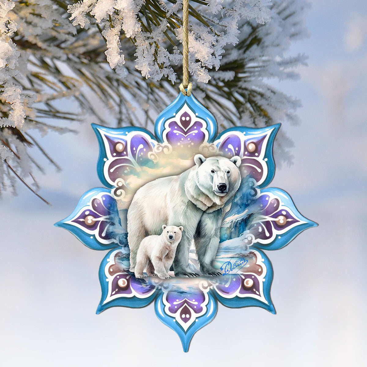 Polar Bear Snowflake Large Wooden Ornament by G. Debrekht - Nature Wildlife Decor - 8688408M