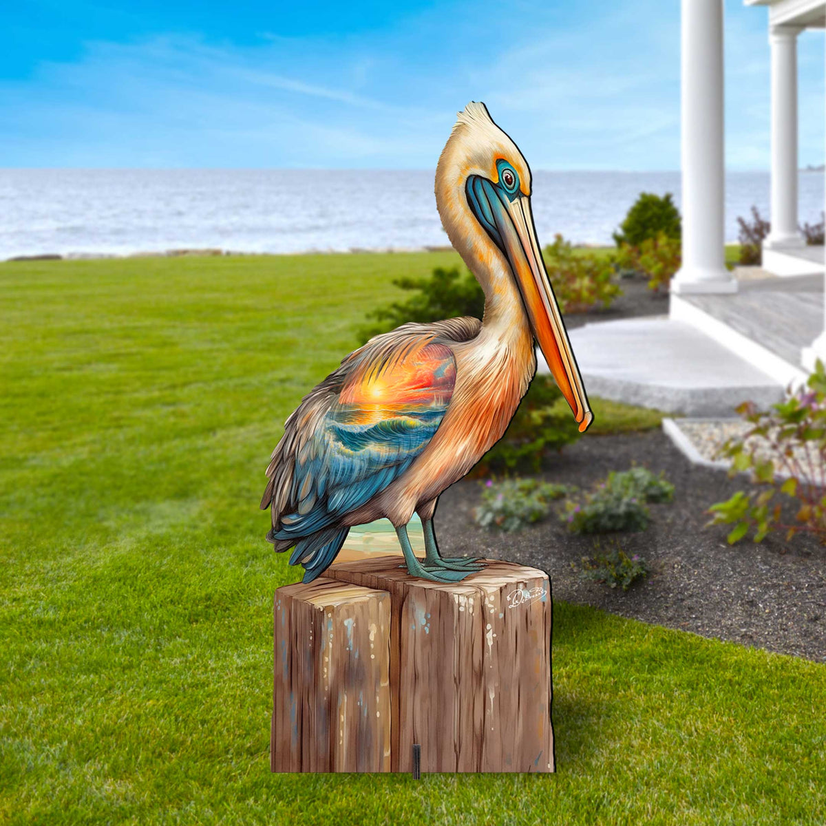 Coastal Pelican Outdoor Indoor Decor Wooden Decoration by G. Debrekht - Coastal Holiday Decor - 8652801F