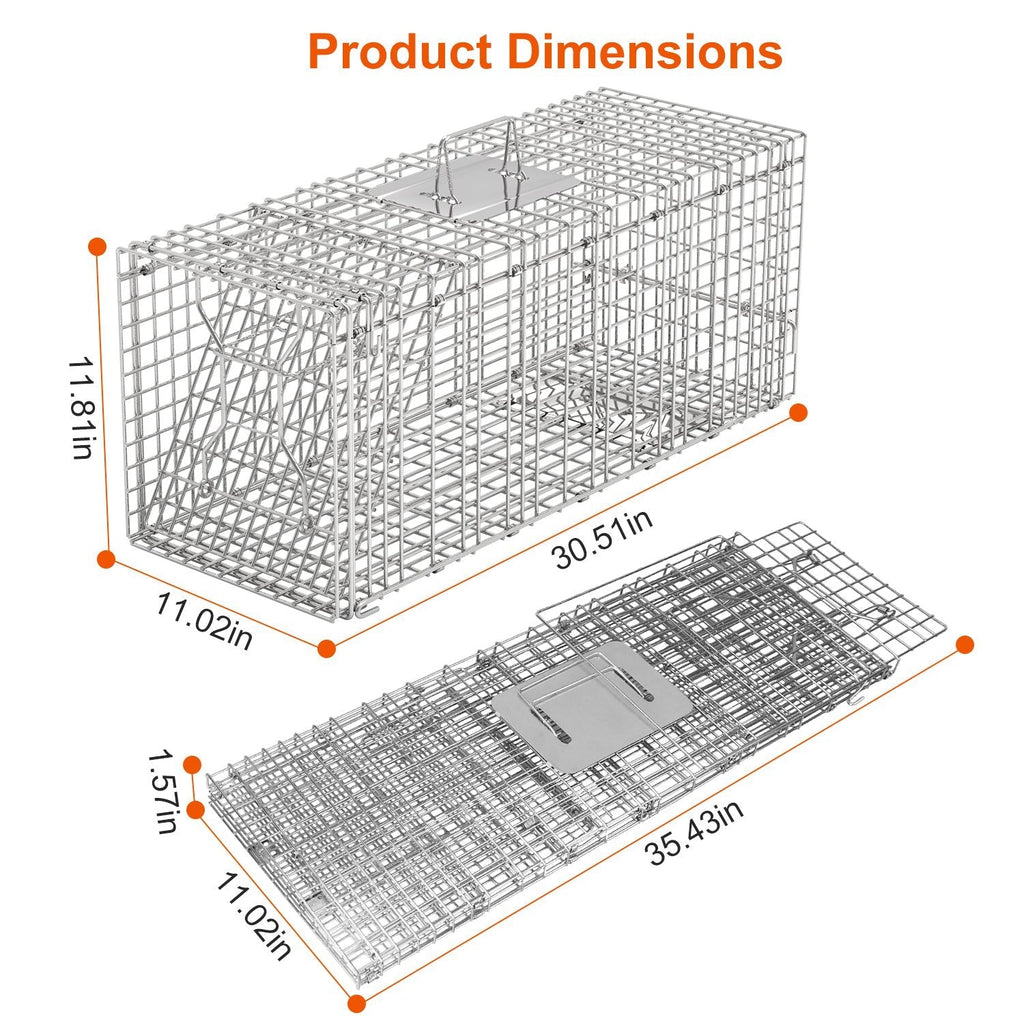 Humane Cat Trap Cage Catch Release Live Animal Rodent Cage Collapsible Galvanized Wire for Raccoons Beavers Groundhogs Foxes Armadillos