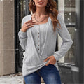 Spring Autumn New Arrival  Casual Fashionable Relaxed-Fit Solid Color Button Square Neck Knit Top