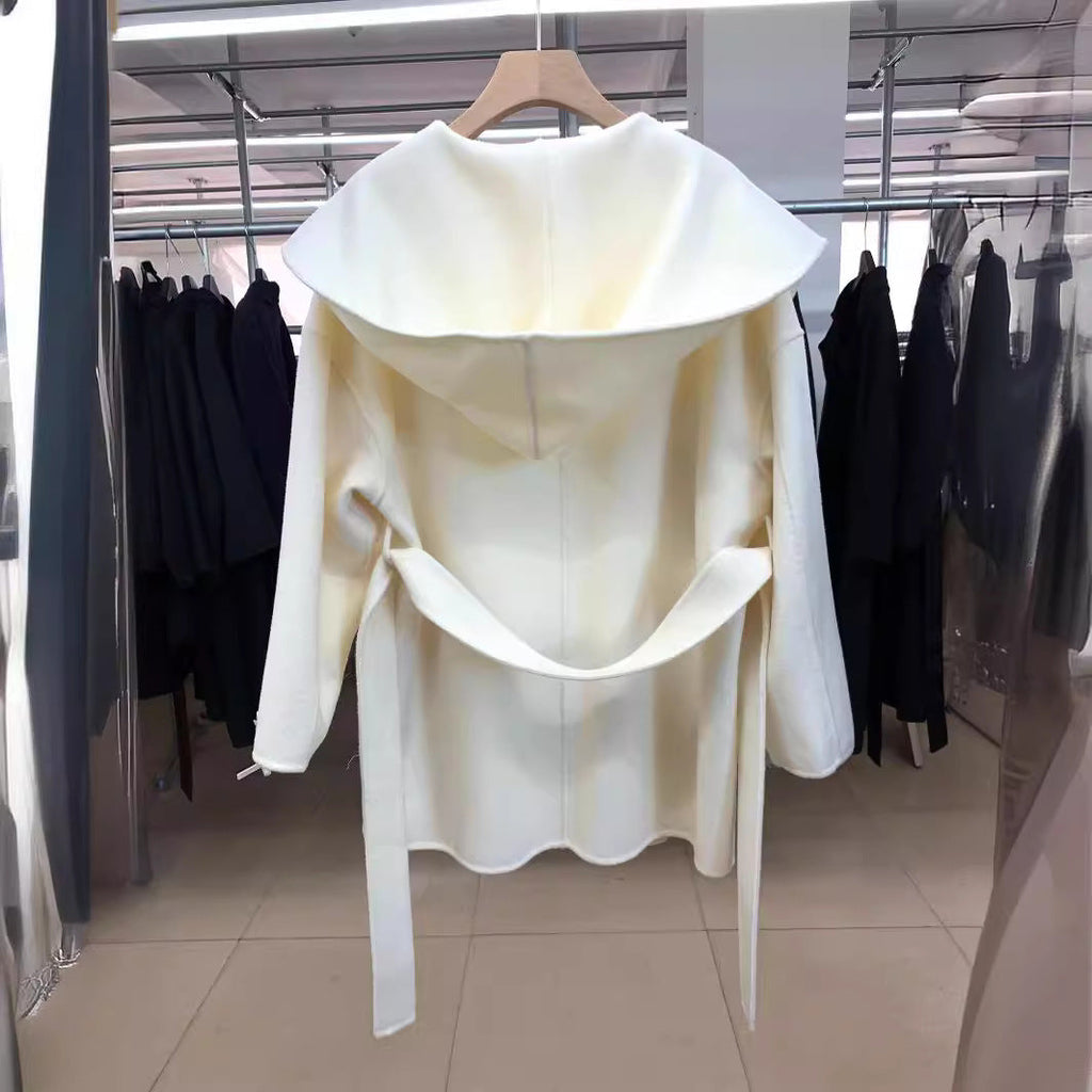 Womens Hooded Loose-fit Double-faced Cashmere Coat