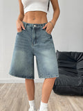 Womens Loose-Fit Casual Wide-Leg Denim Shorts