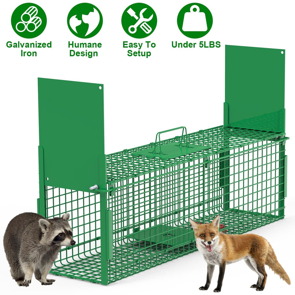 38in 2 Door Live Animal Cage Trap For Animals Under 18LBS Easy To Setup Humane Galvanized Iron Trap Cage For Raccoons Armadillos Groundhogs Muskrats O