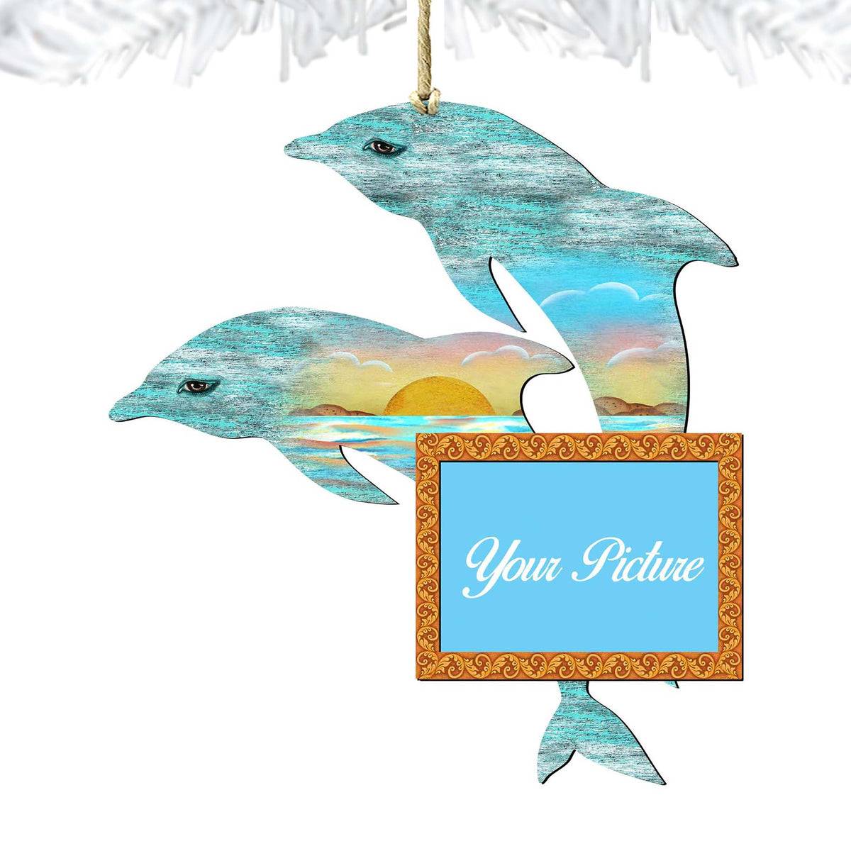 Twin Dolphins Coastal Picture Frame Ornaments - Ornament for Photo - Coastal Holiday Decor - 8198519PF