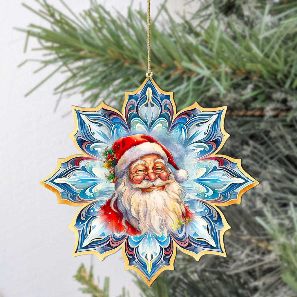 Santa Face Snowflake Large Wooden Ornament by G. Debrekht - Christmas Santa Snowman Decor - 8688424M