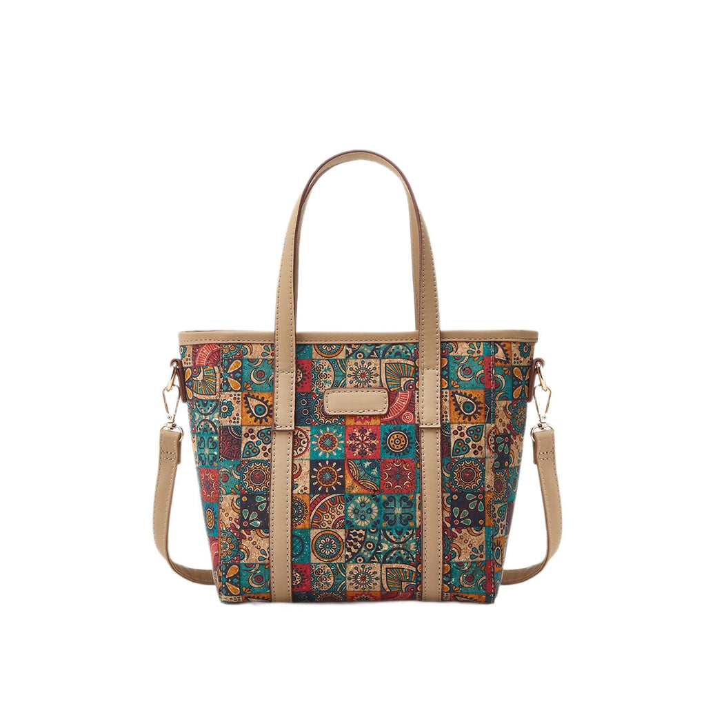 Printed Cork Bohemian Shoulder Tote Bag