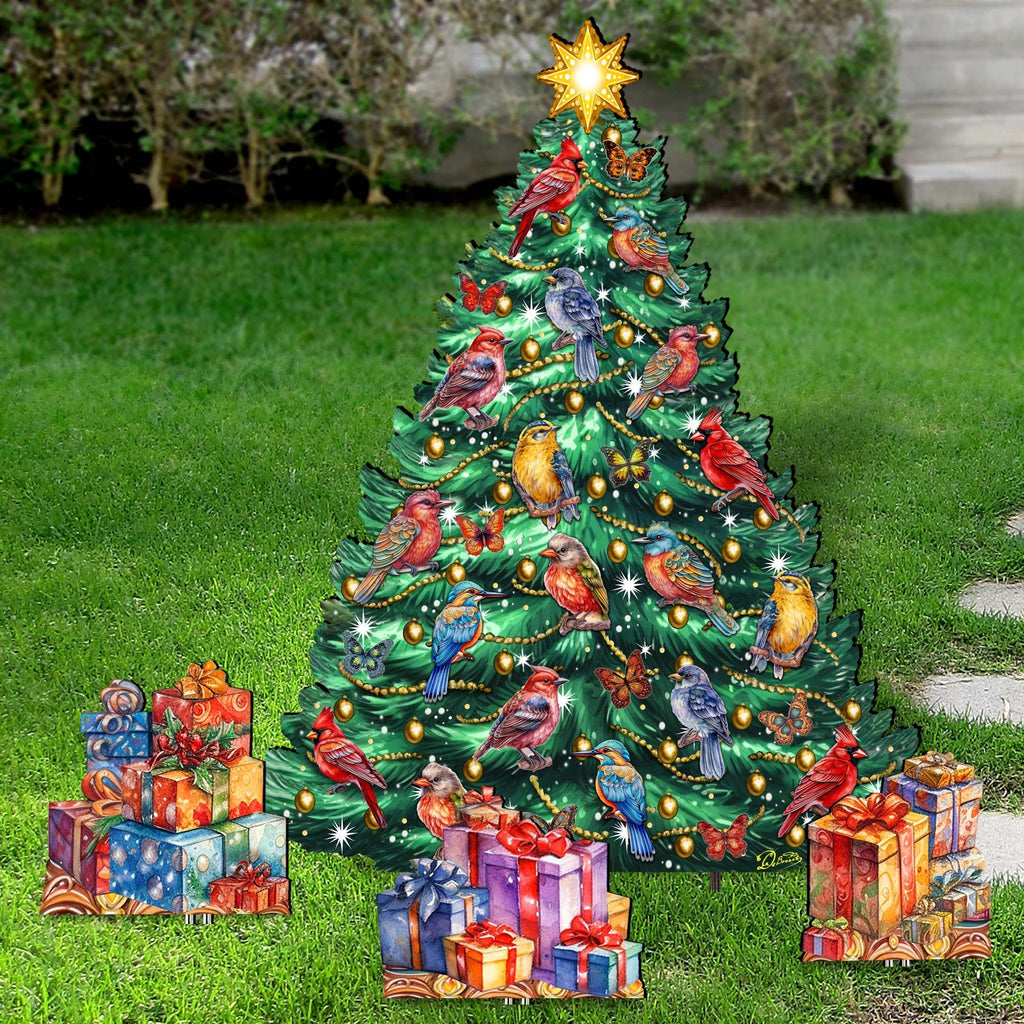 Christmas Birds-Themed Christmas Tree Set Outdoor Indoor Decor Wooden Christmas Decoration by G. Debrekht Christmas Decor - 8191511F-G