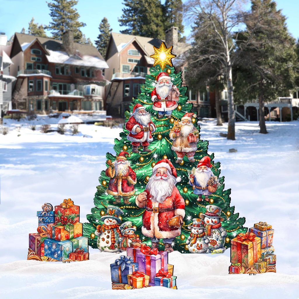 Santa Claus-Themed Christmas Tree Set Outdoor Indoor Décor Wooden Christmas Decoration by G. Debrekht Christmas Décor - 8191516F-G