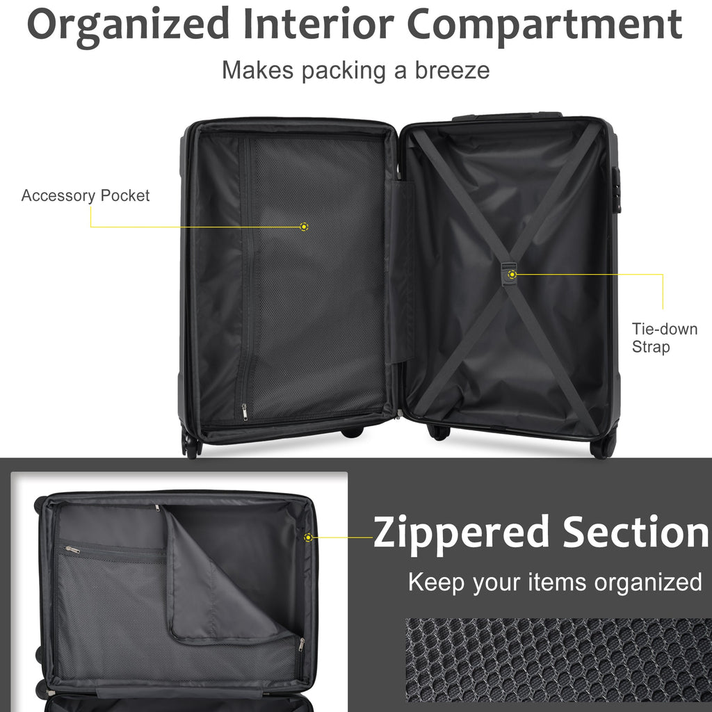 Hardshell Luggage Spinner Suitcase with TSA Lock Lightweight Expandable 24'' (Single Luggage) Black + ABS + 24 Inch