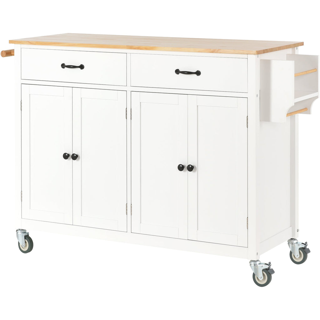 Kitchen Island Cart with Solid Wood Top and Locking Wheels 54.3 Inch Width  (White)