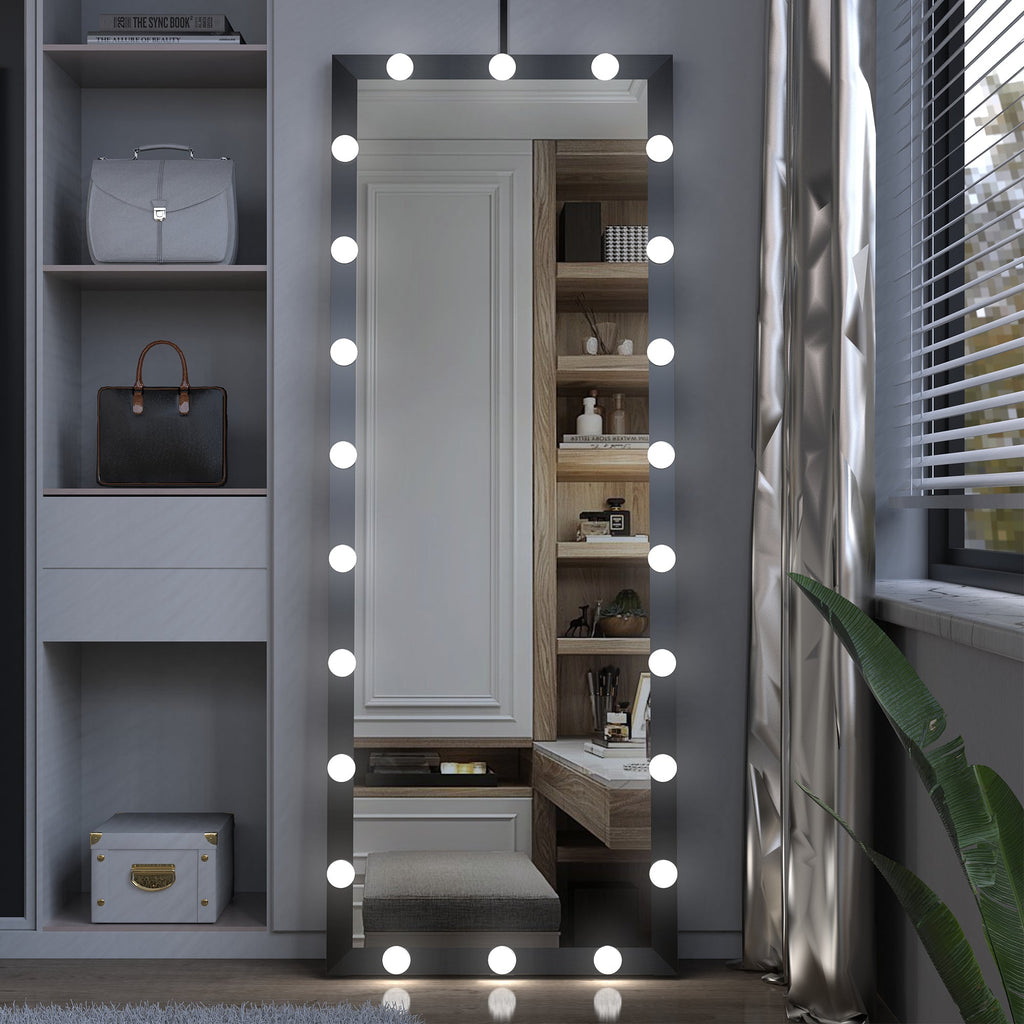 63x24 inch illuminated full body makeup mirror with 3 color modes. Makeup room bedroom wall mounted touchscreen floor mirror i
