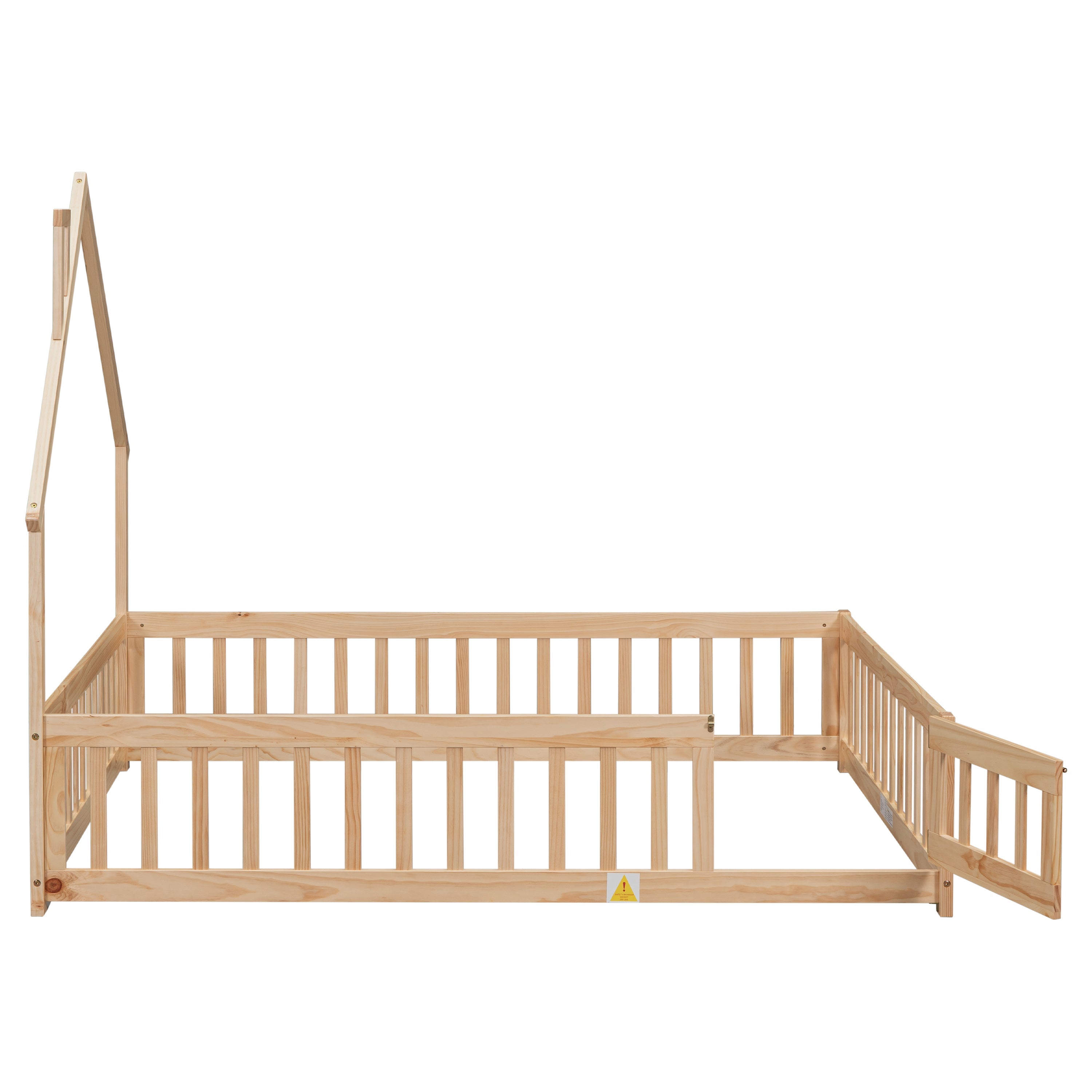 Full House-Shaped Headboard Floor Bed with Fence Natural