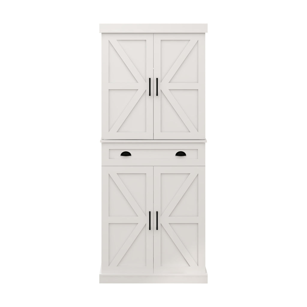 71" Kitchen Pantry Storage Cabinet with 4 Doors(2Doors with Racks)1 Drawer 2 Adjustable Shelves Freestanding Cupboard