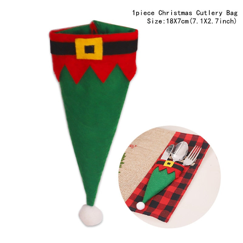 4pcs/lot New Year Christmas Gift Tableware Fork Knife Holder Bag Navidad  Noel Christmas Decorations for Home Dinner Table Decor