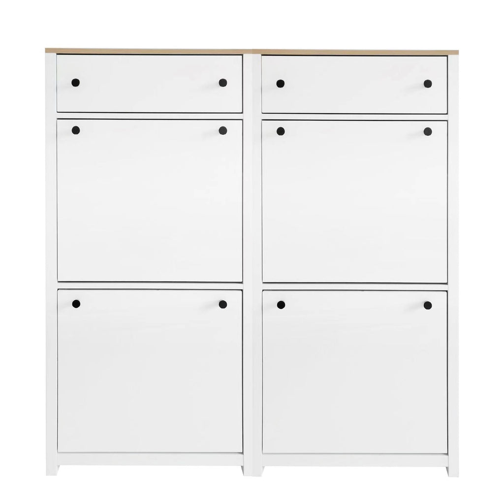 ONTREND ultra-thin shoe cabinet set with 4 flip drawers and adjustable panel top shoe rack, white
