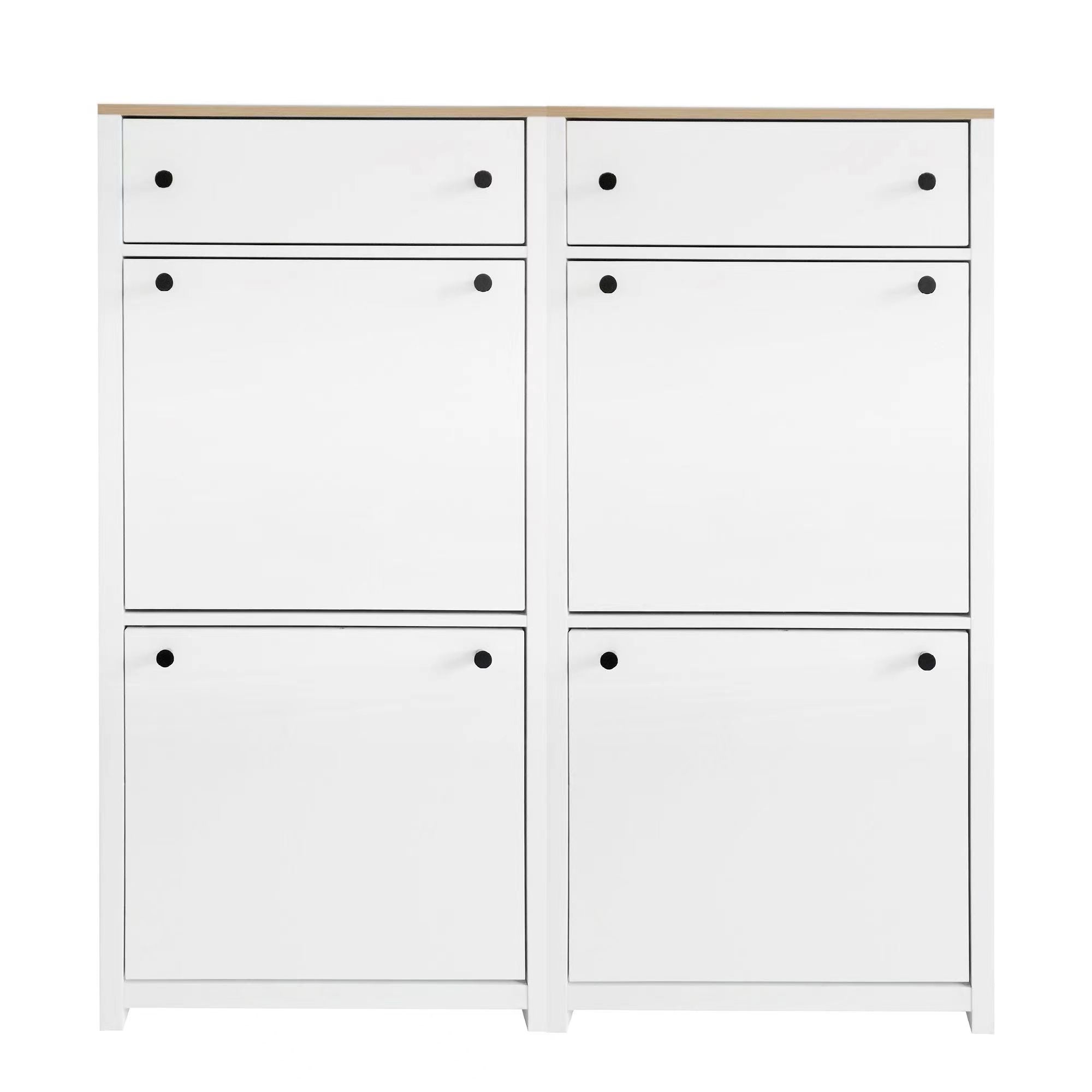 ONTREND ultra-thin shoe cabinet set with 4 flip drawers and adjustable panel top shoe rack, white