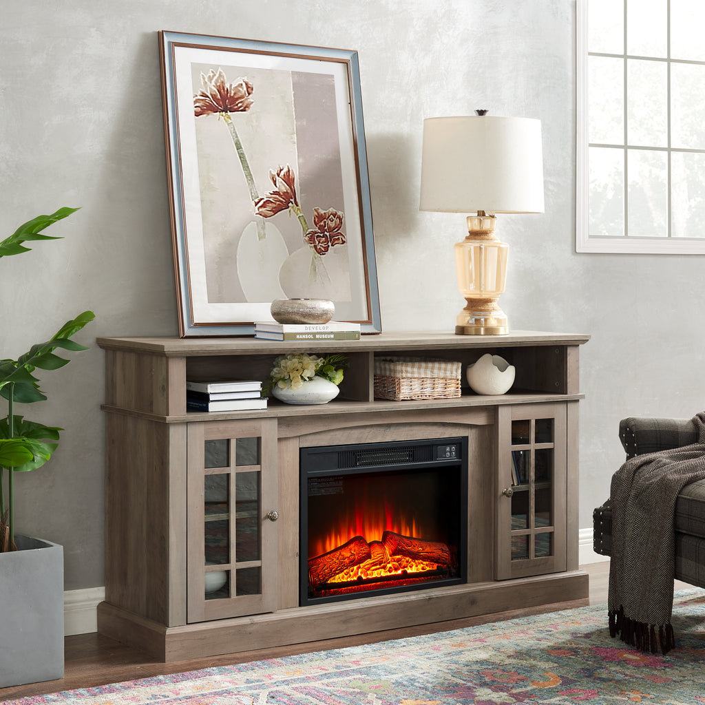 Classic TV Media Stand Modern Entertainment Console with 23" Fireplace Inset for TV Up