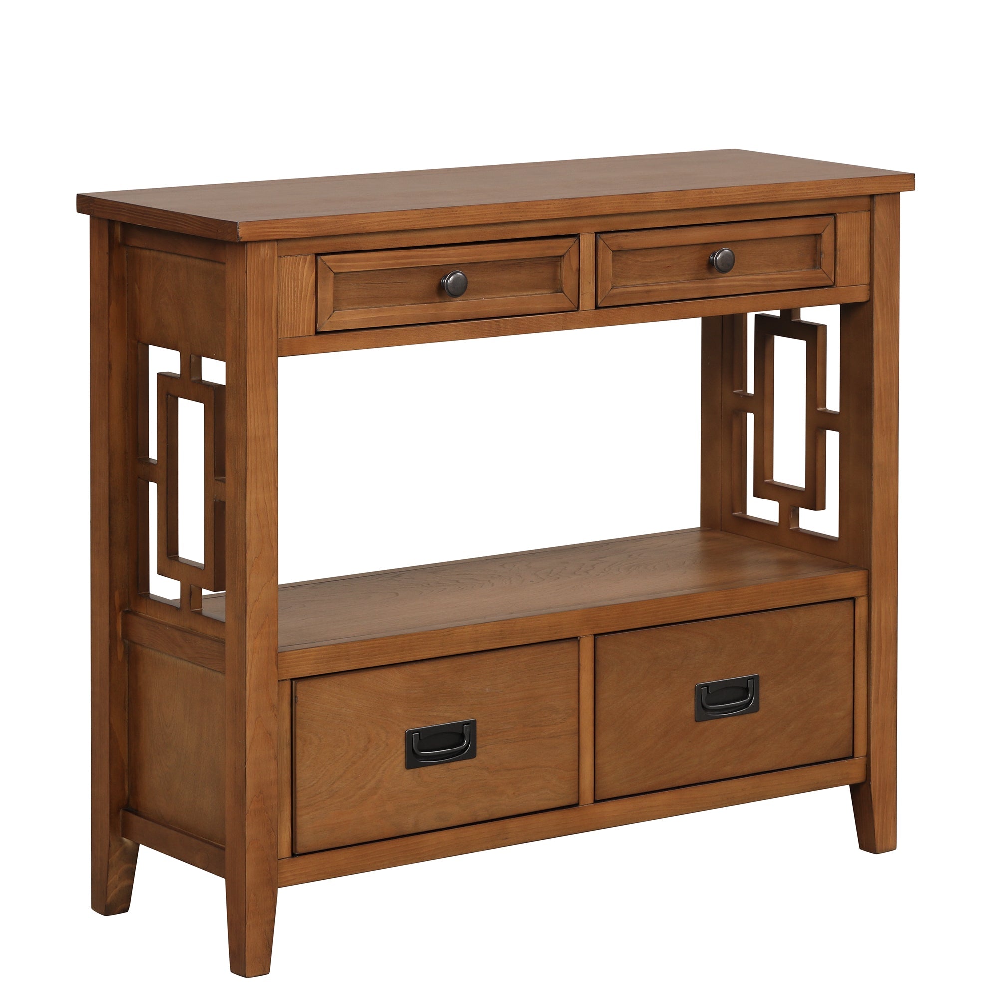 36'' Farmhouse Pine Wood Console Table Entry Sofa Table with 4 Drawers & 1 Storage Shelf (Brown)
