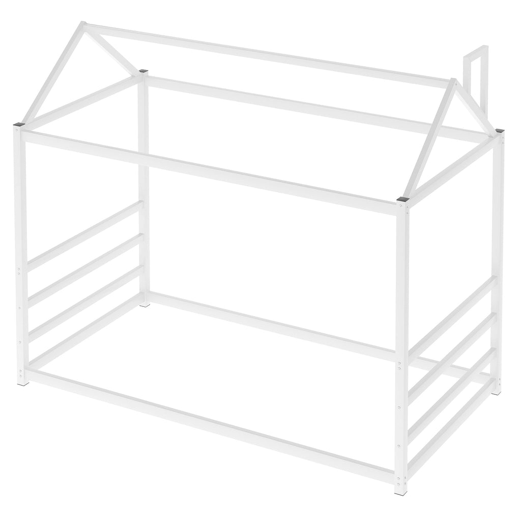 House Platform Bed with Roof and Chimney Design,White