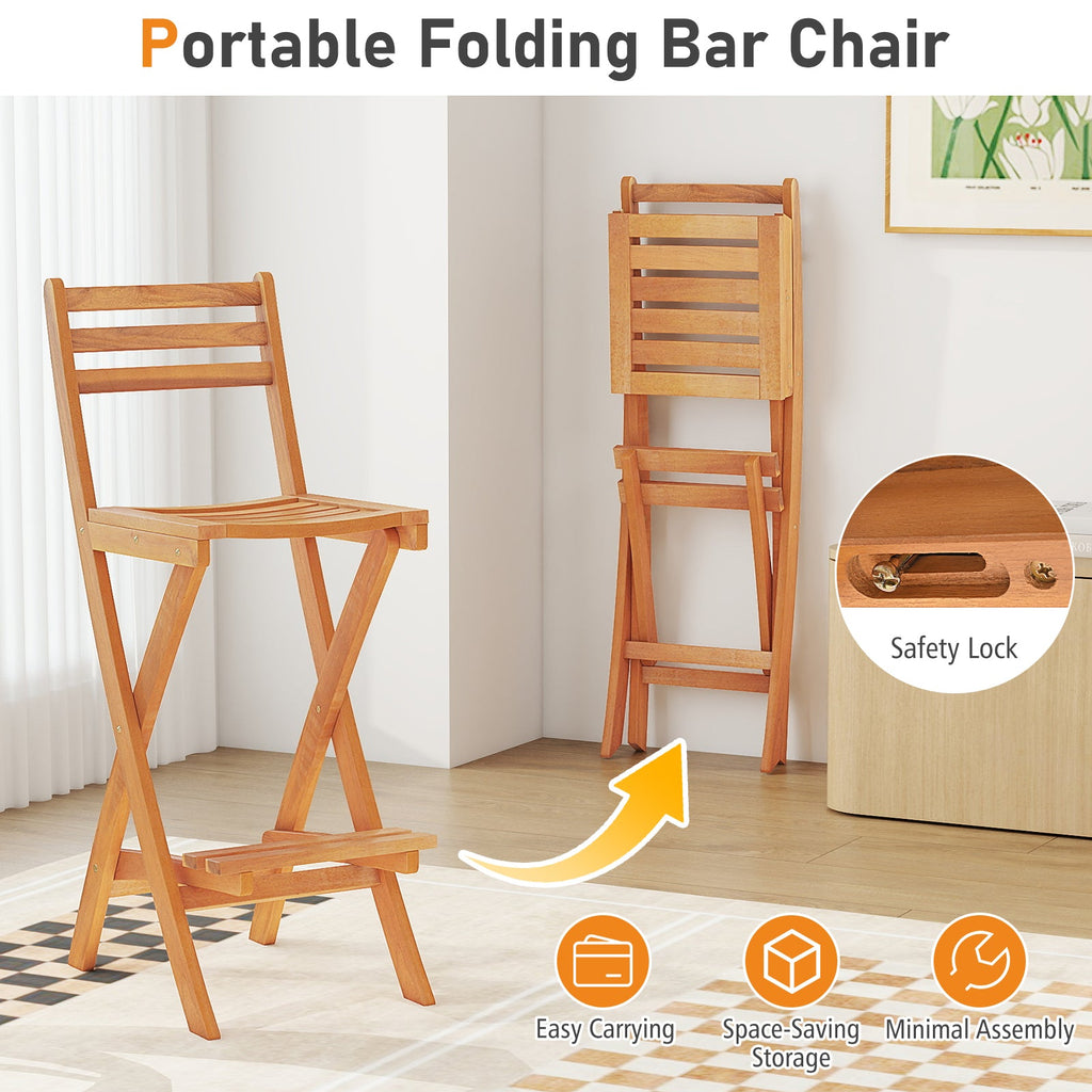 Acacia Wood Bar Height Chair with Backrest and Footrest for Backyard