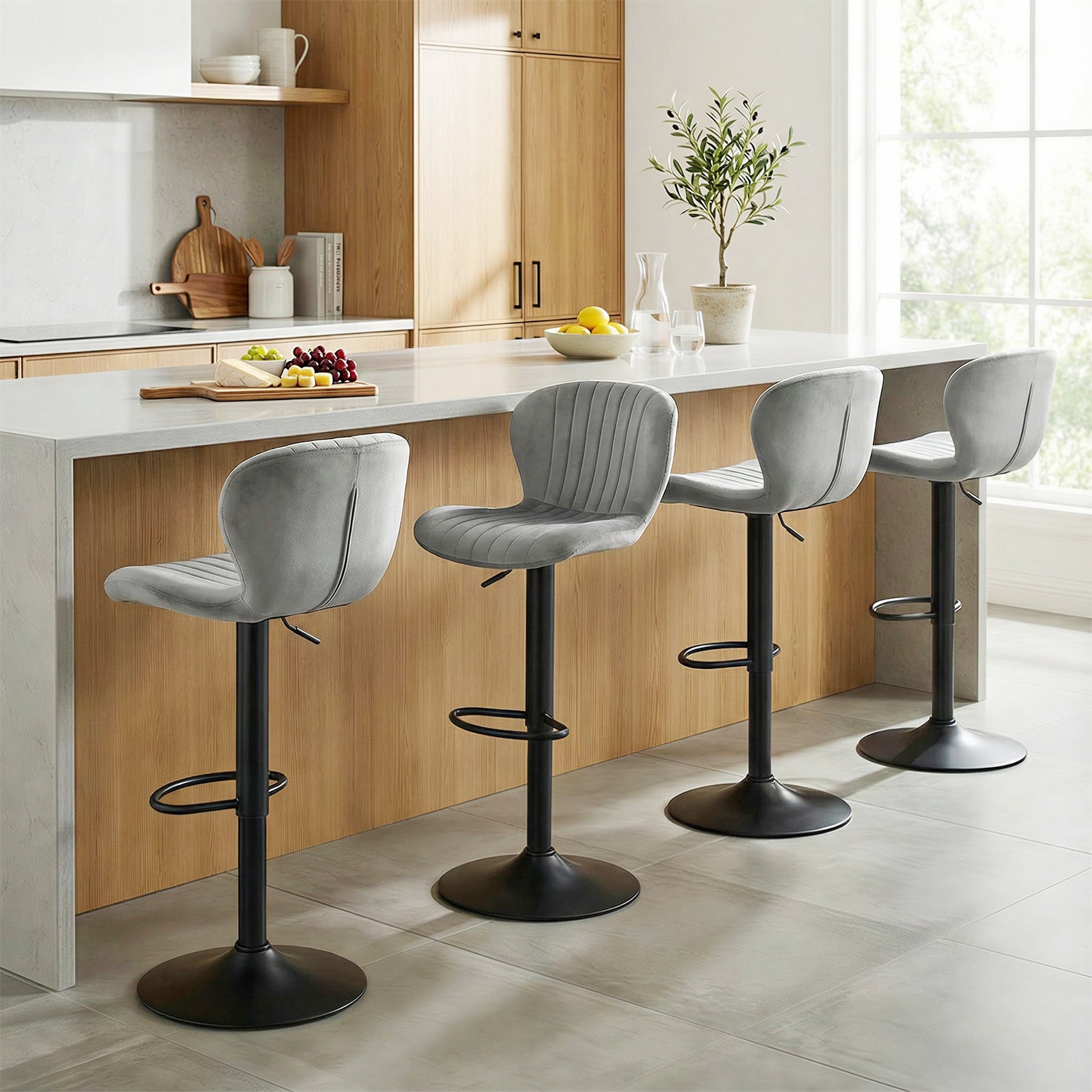 Adjustable Counter Height Chairs Set of 2 with Velvet Upholstered Backrests