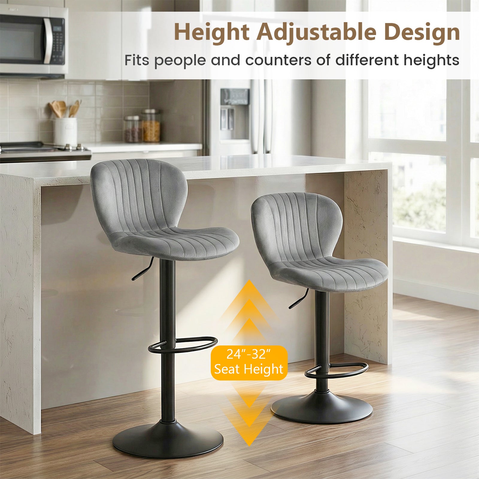 Adjustable Counter Height Chairs Set of 4 with Velvet Upholstered Backrests